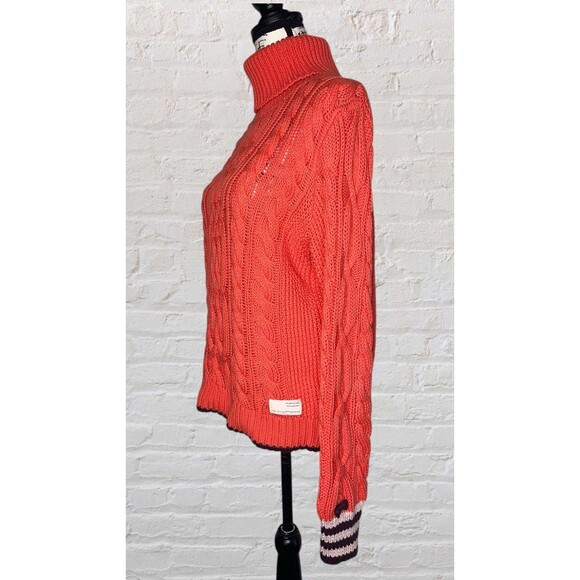 Odd Molly 110 Cable Knit Fisherman Turtleneck Sweater Size 2 Coral Pink Bright - Picture 2 of 12